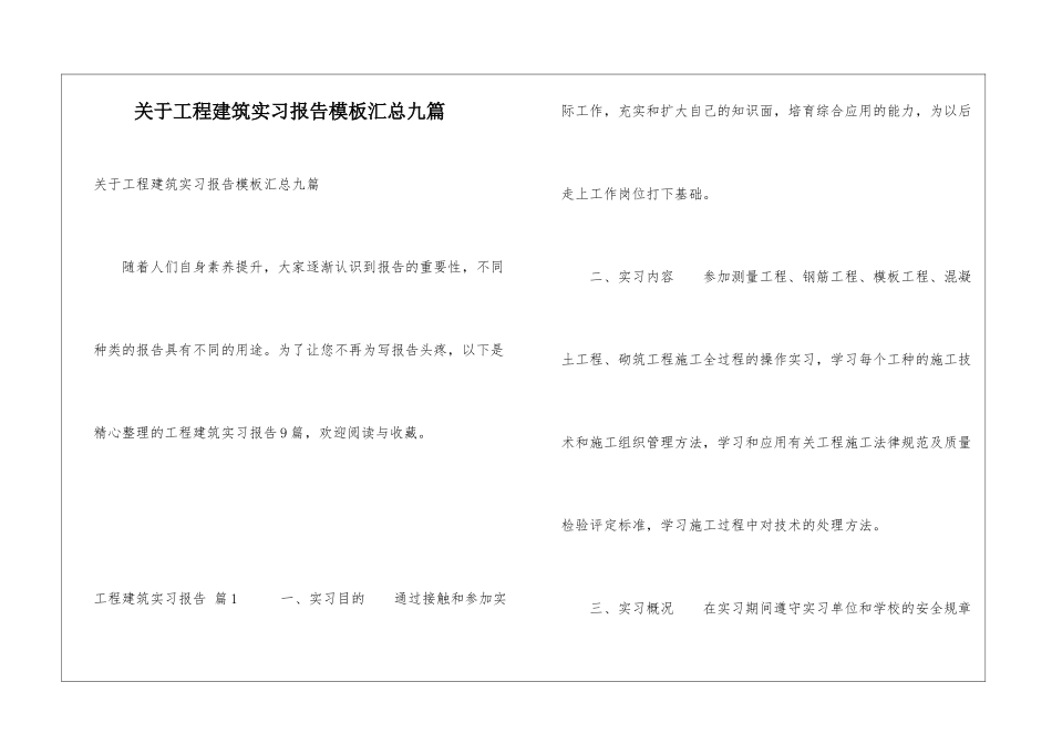 关于工程建筑实习报告模板汇总九篇_第1页