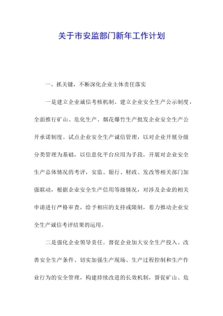 关于市安监部门新年工作计划