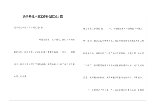 关于幼儿中班工作计划汇总5篇