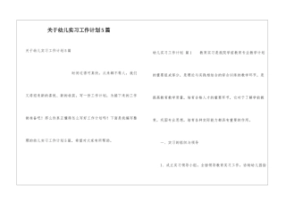 关于幼儿实习工作计划5篇