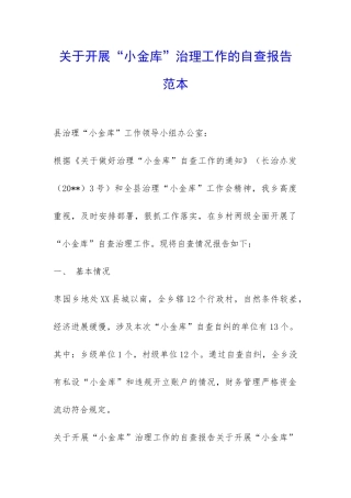 关于开展“小金库”治理工作的自查报告范本-