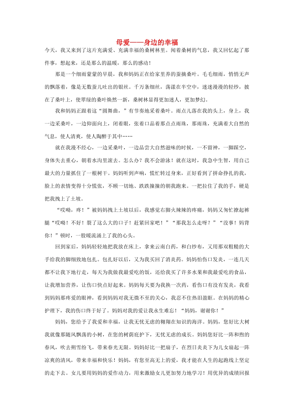 高中语文 妈妈人物——母爱——身边的幸福作文素材_第1页