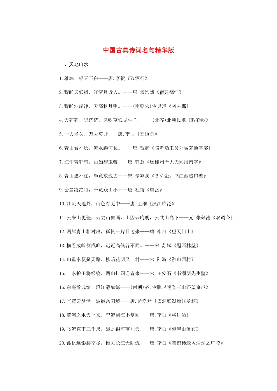 高中语文 中国古典诗词名句精华版素材_第1页