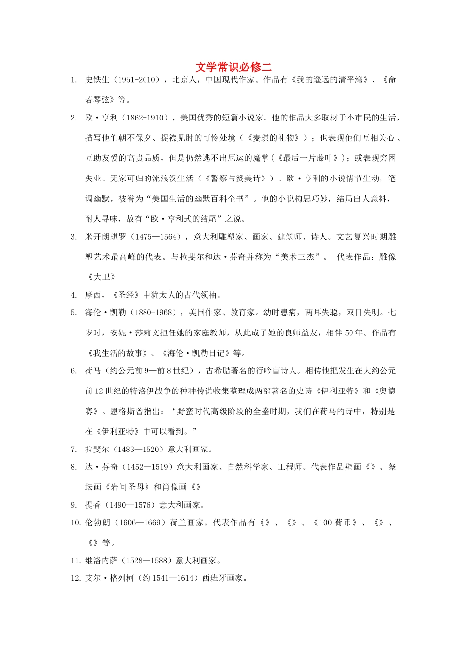 高中语文 文学常识素材 苏教版必修2_第1页