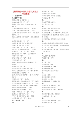 高中语文 文言文知识整理素材 苏教版必修3