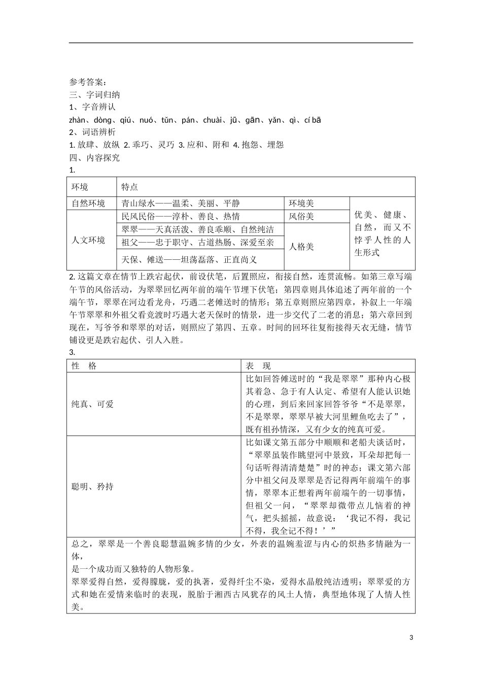 高中语文 第3课 边城（预）新人教版必修5-新人教版高中必修5语文学案_第3页