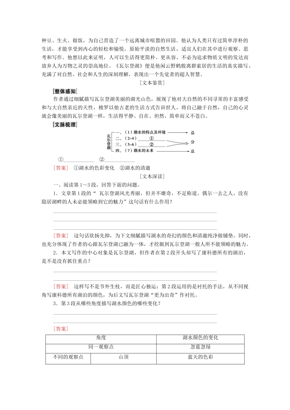 高中语文 第1单元 感悟自然 2 瓦尔登湖（节选）教学案 粤教版必修3-粤教版高一必修3语文教学案_第3页