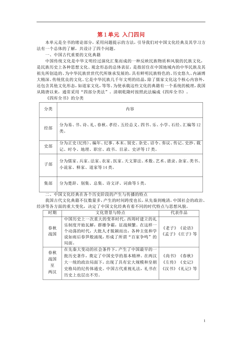高中语文 第1单元 入门四问讲义 新人教版选修《中国文化经典研读》-新人教版高中《中国文化经典研读》语文学案_第1页
