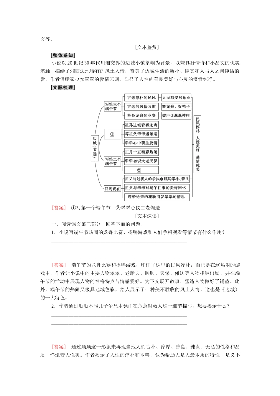 高中语文 第4单元 慢慢走，欣赏啊（活动体验）边城（节选）学案（含解析）苏教版必修2-苏教版高中必修2语文学案_第3页