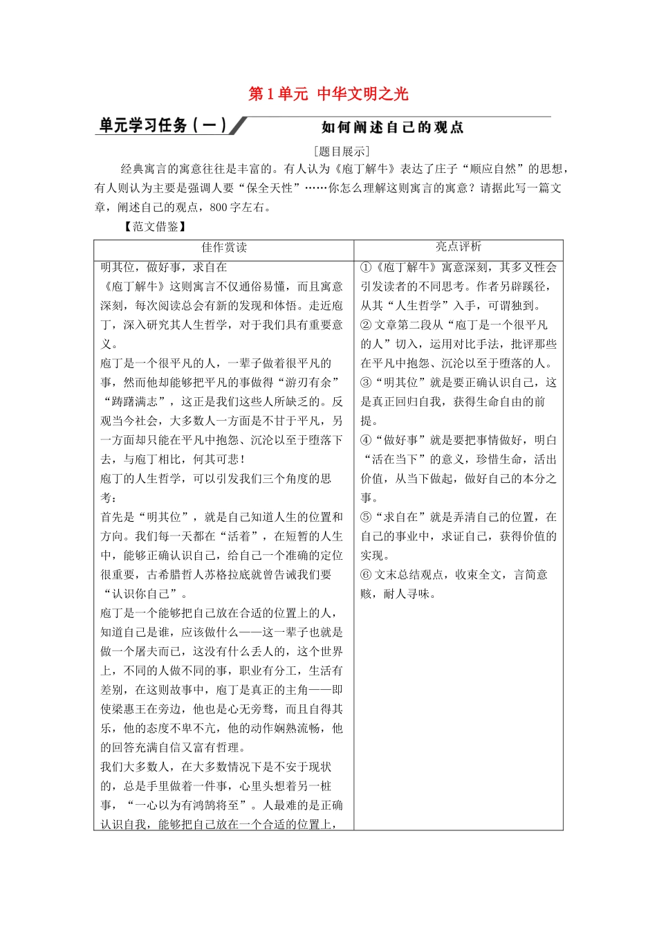 高中语文 第1单元 中华文明之光单元学习任务（一） 如何阐述自己的观点教学案 新人教版必修下册-新人教版高一下册语文教学案_第1页