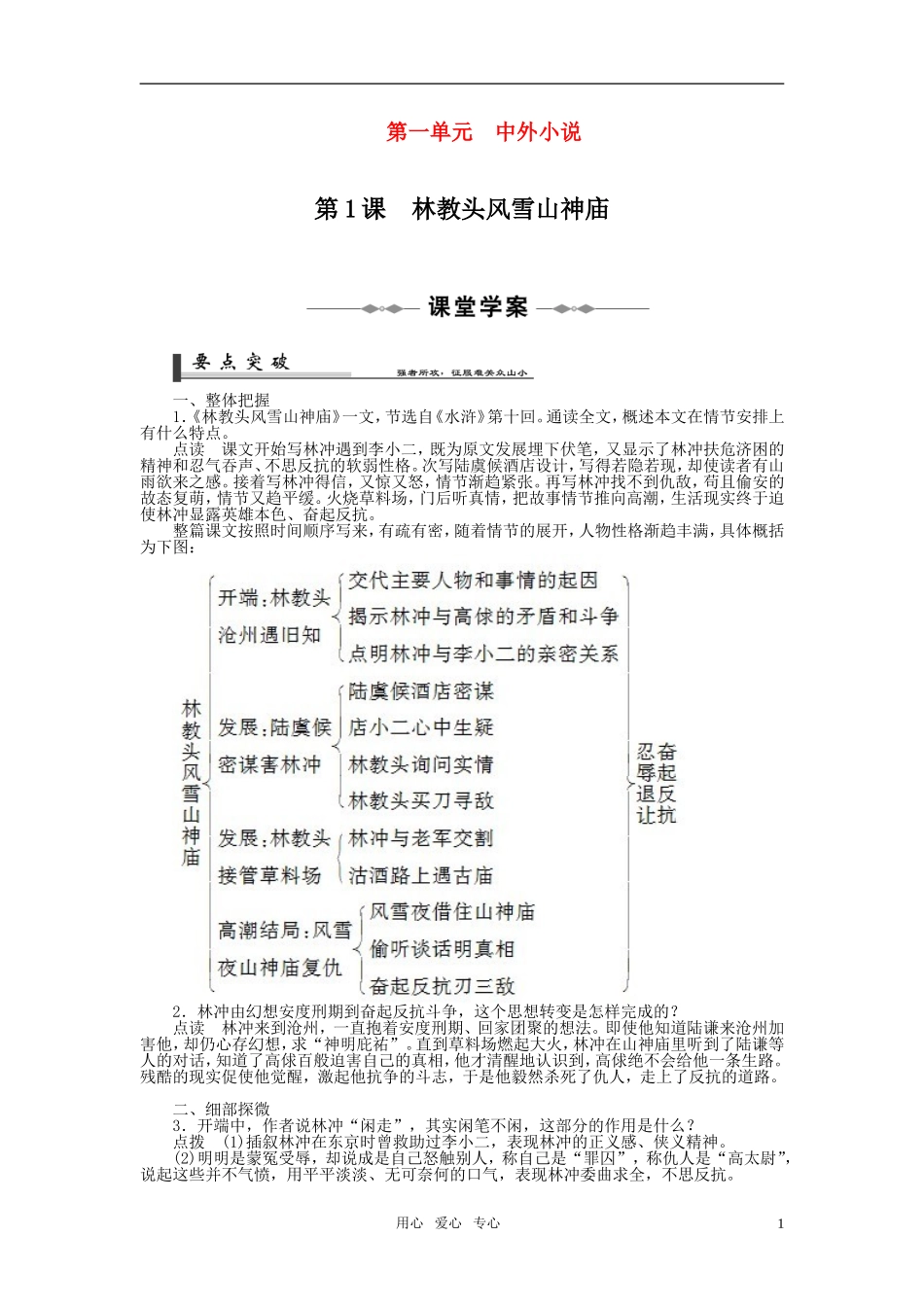 高中语文 第1课 林教头风雪山神庙课堂学案+课后活页作业 新人教版必修5_第1页