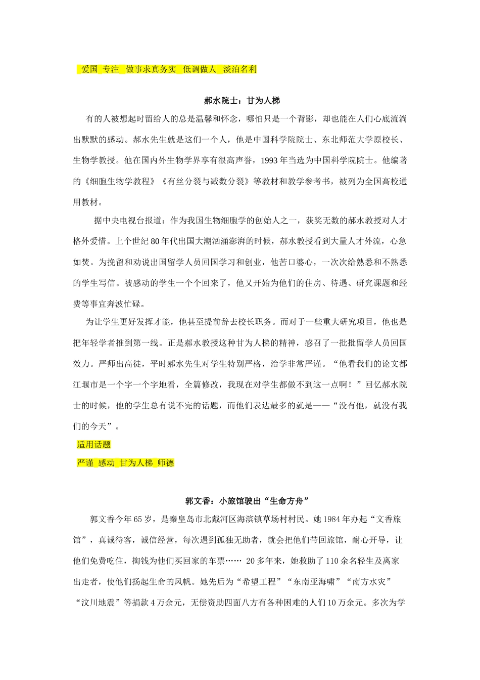 高中语文 时鲜人物展示与运用素材_第3页