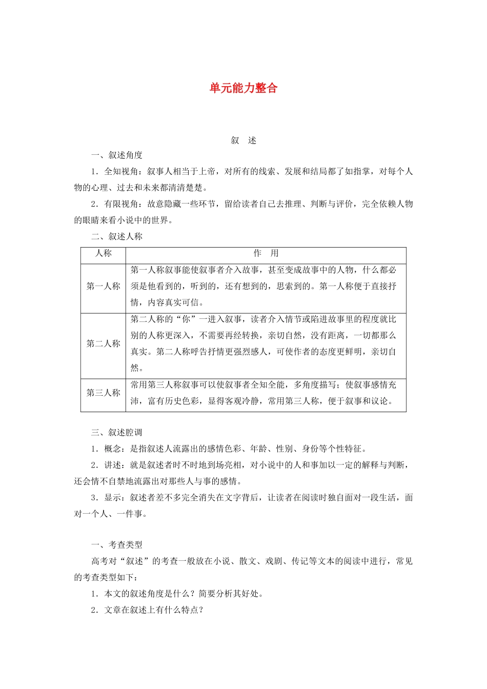 高中语文 第一单元 单元能力整合学案（含解析）新人教版选修《外国小说欣赏》-新人教版高中选修语文学案_第1页