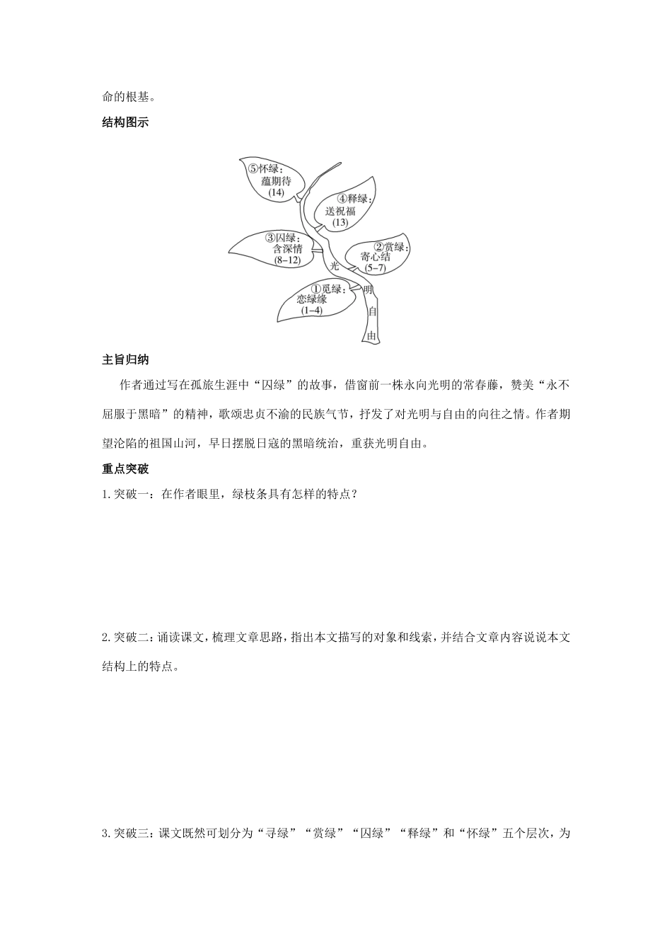 高中语文 第一单元 第3课 囚绿记学案4 新人教版必修2-新人教版高一必修2语文学案_第2页