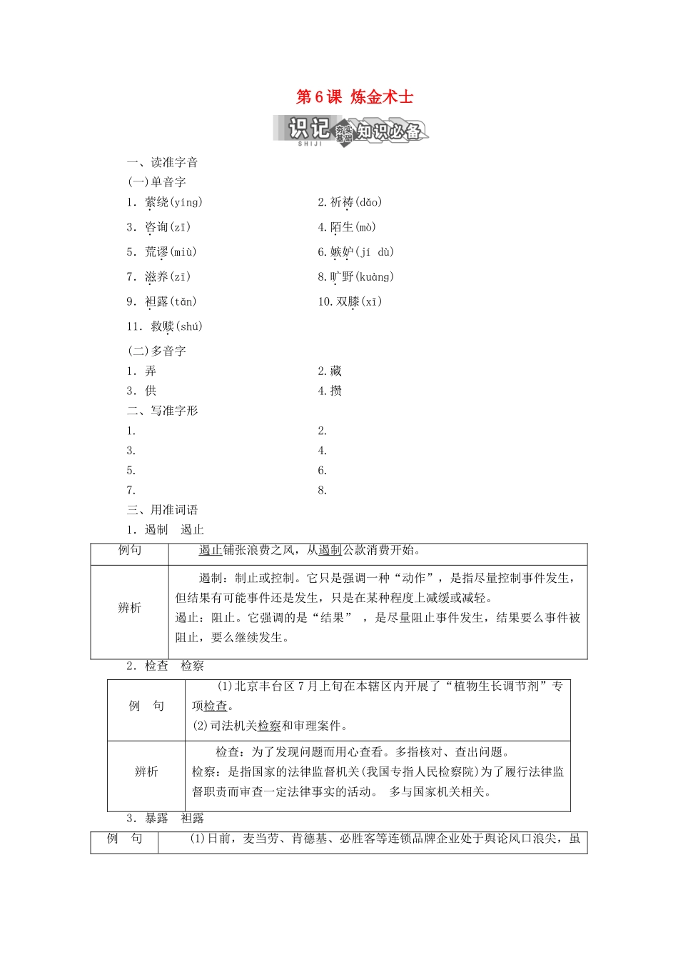 高中语文 第6课 炼金术士教学案 新人教版选修《外国小说欣赏》-新人教版高二选修语文教学案_第1页