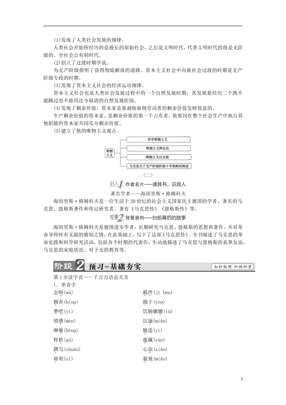 高中语文 第6课 马克思：献身于实现人类理想的社会讲义 新人教版选修《中外传记作品选读》-新人教版高中选修语文学案_第2页