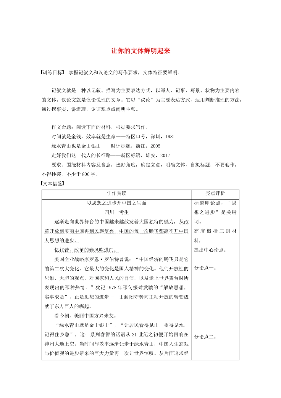 高中语文 第一单元 写作导学 让你的文体鲜明起来学案 语文版必修5-语文版高中必修5语文学案_第1页