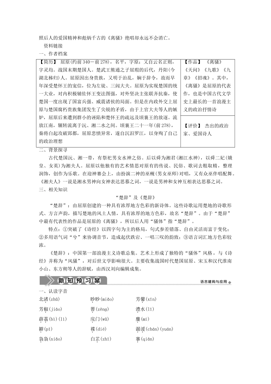 高中语文 第一单元 以意逆志，知人论世 2 自主赏析 篇目一 湘夫人学案 新人教版选修《中国古代诗歌散文欣赏》-新人教版高中《中国古代诗歌散文欣赏》语文学案_第2页