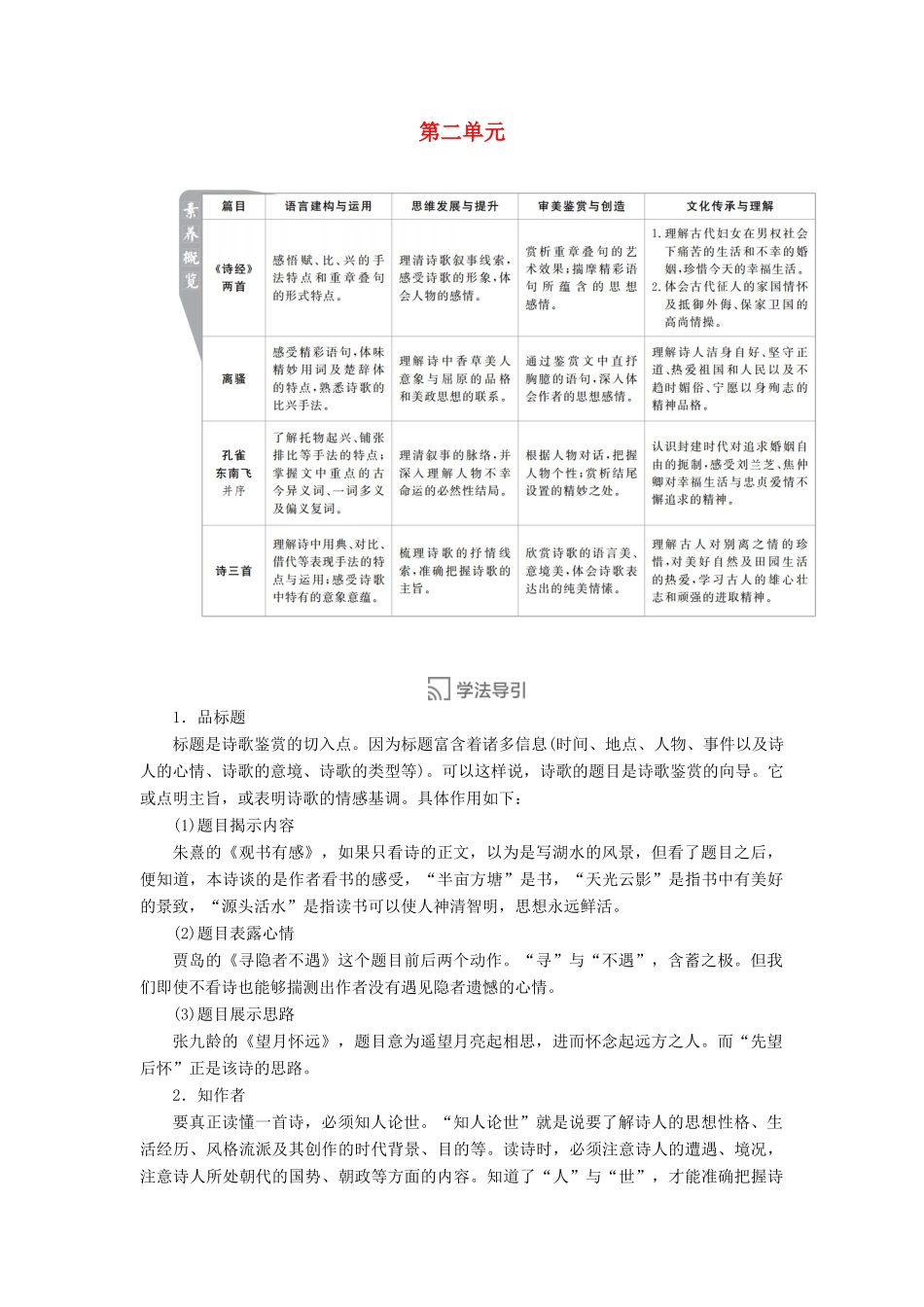高中语文 第二单元 第4课 诗经两首学案 新人教版必修2-新人教版高中必修2语文学案_第1页