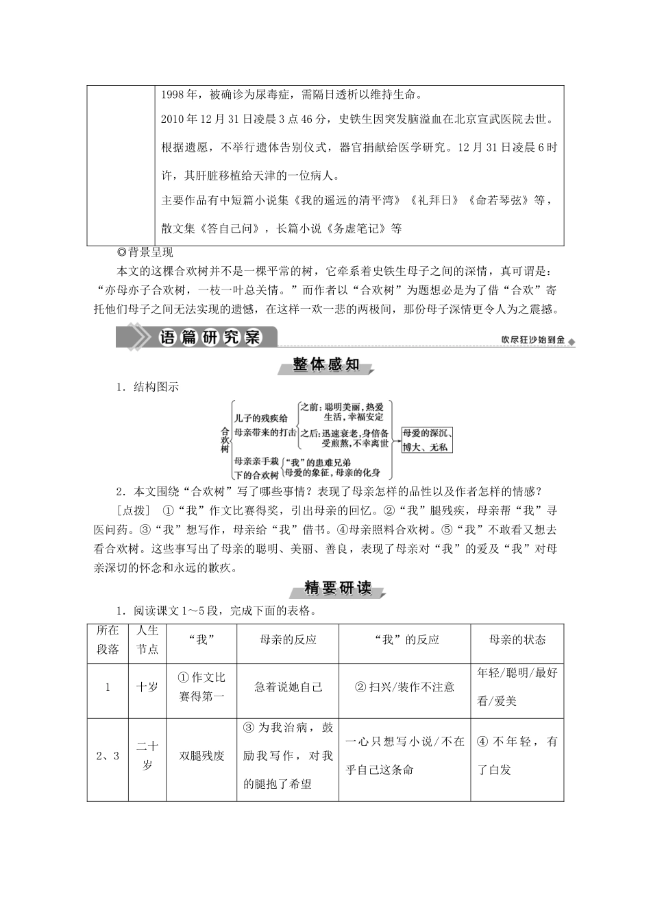 高中语文 第三单元 合欢树学案 新人教版选修《中国现代诗歌散文欣赏》-新人教版高中选修语文学案_第3页