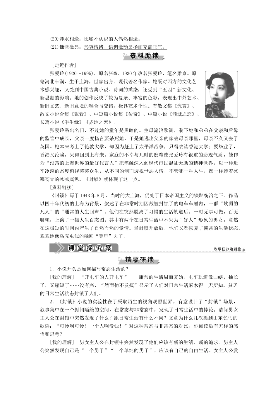 高中语文 第二单元 中国现当代短篇小说 5《封锁》：陌生的视角学案（含解析）粤教版选修《短篇小说欣赏》-粤教版高中《短篇小说欣赏》语文学案_第3页