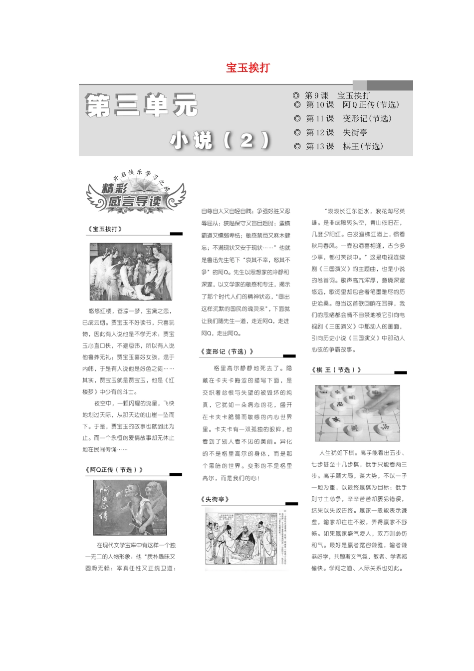 高中语文 第三单元 小说（2）第9课 宝玉挨打教学案 粤教版必修4-粤教版高一必修4语文教学案_第1页