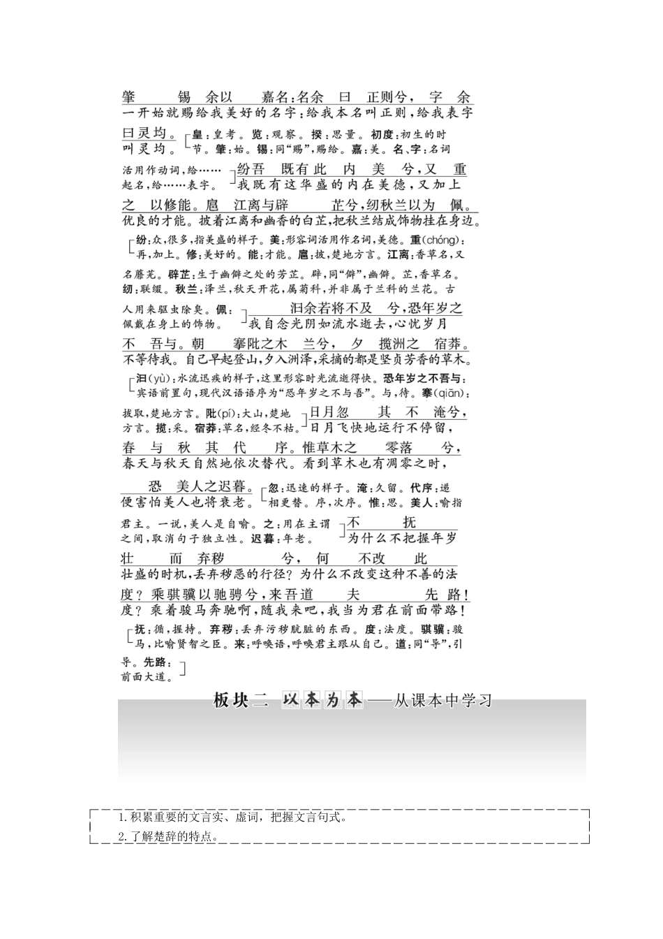 高中语文 第三专题 第9课 离骚（节选）教学案 苏教版必修4-苏教版高一必修4语文教学案_第3页