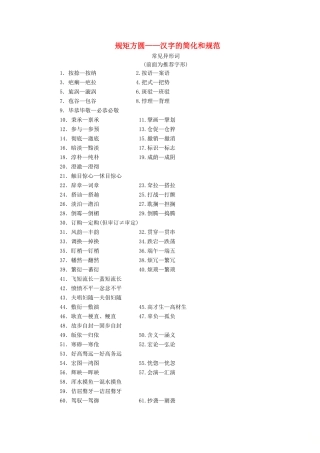 高中语文 第三课 神奇的汉字 2 第二节 规矩方圆——汉字的简化和规范素材 新人教版选修《语言文字应用》-新人教版高二《语言文字应用》语文素材