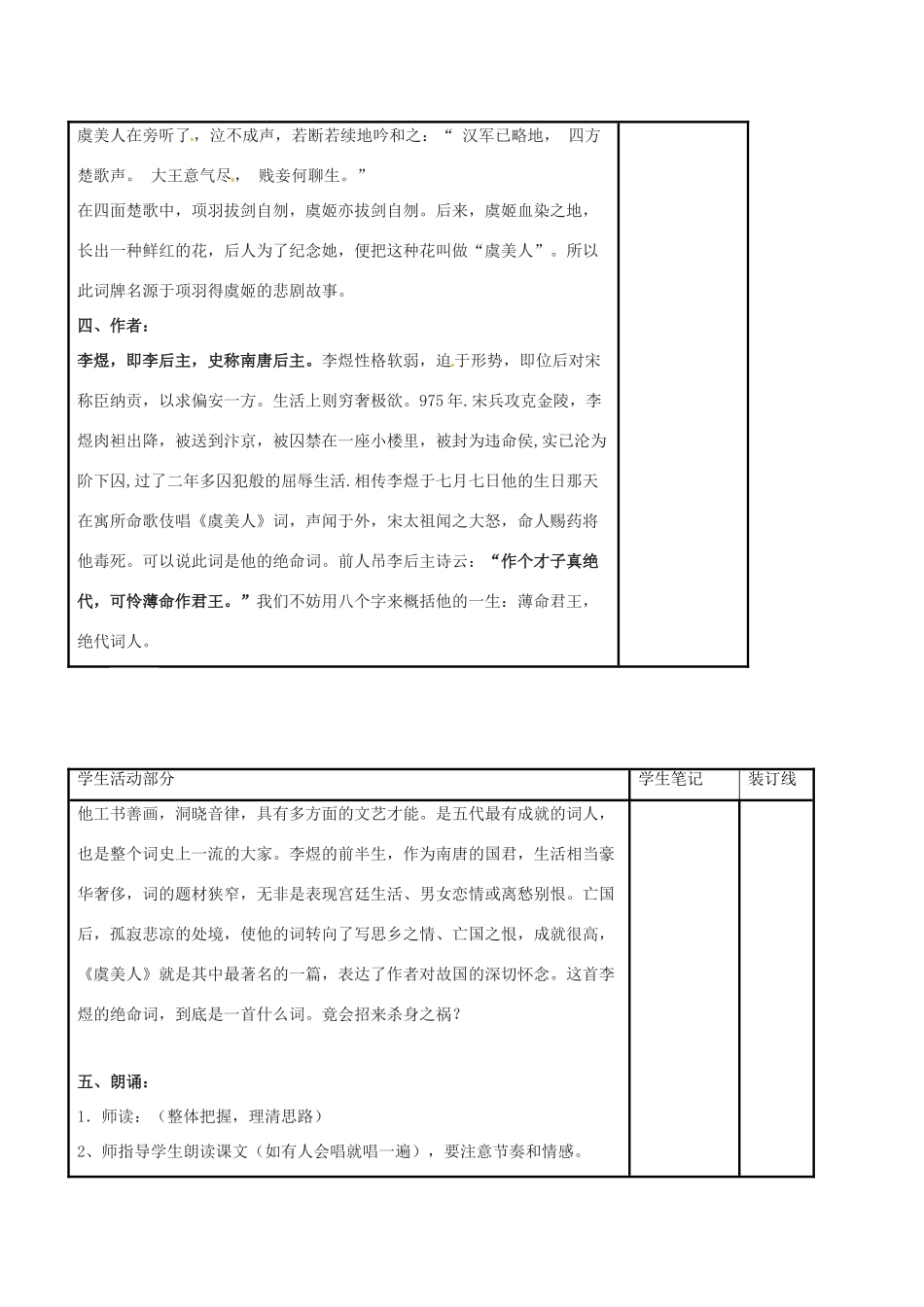 高中语文 第三专题《虞美人》（一）教学案 苏教版必修4-苏教版高一必修4语文教学案_第2页