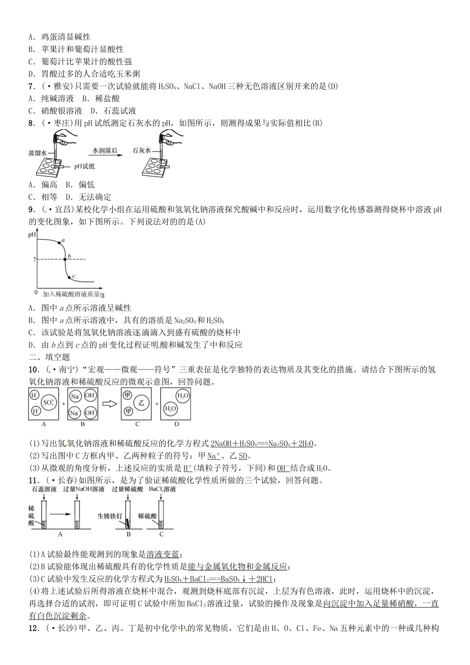 2025年中考化学总复习考点解读各个击破主题一身边的化学物质酸和碱习题新人教版_第3页