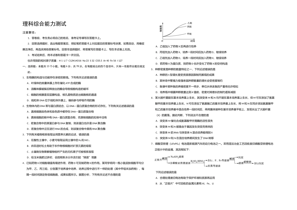 2025年全国Ⅰ卷理综高考真题_第1页