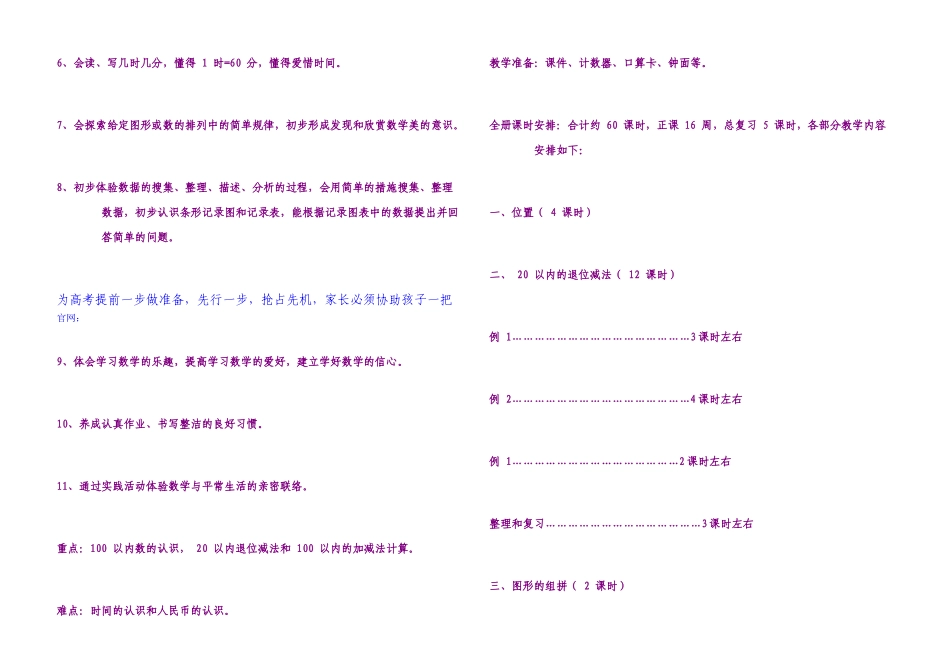 2025年新课标人教小学数学一年级下册二册全册表格式_第2页