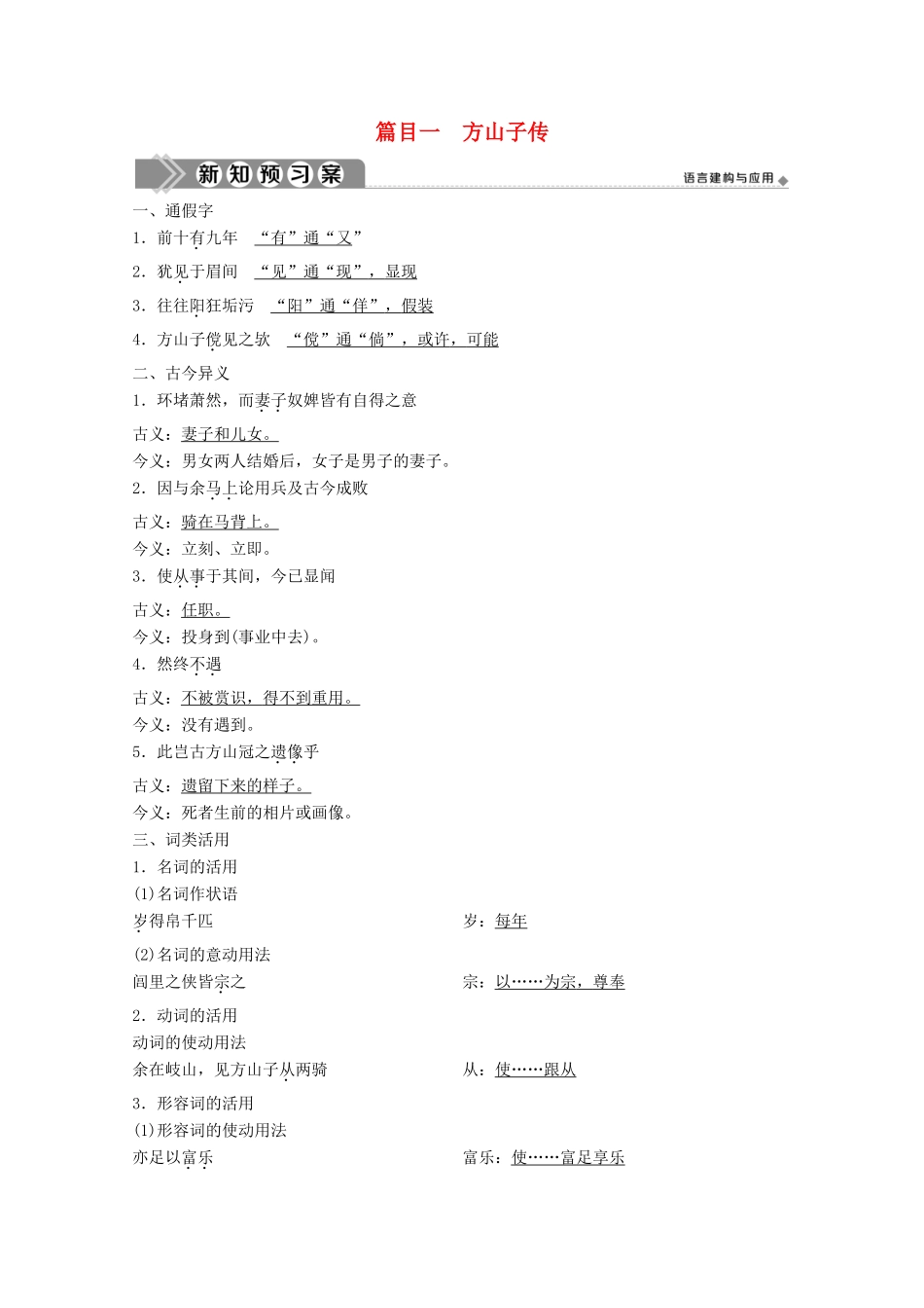 高中语文 第四单元 创造形象 诗文有别 5 推荐作品 篇目一 方山子传学案 新人教版选修《中国古代诗歌散文欣赏》-新人教版高中《中国古代诗歌散文欣赏》语文学案_第1页