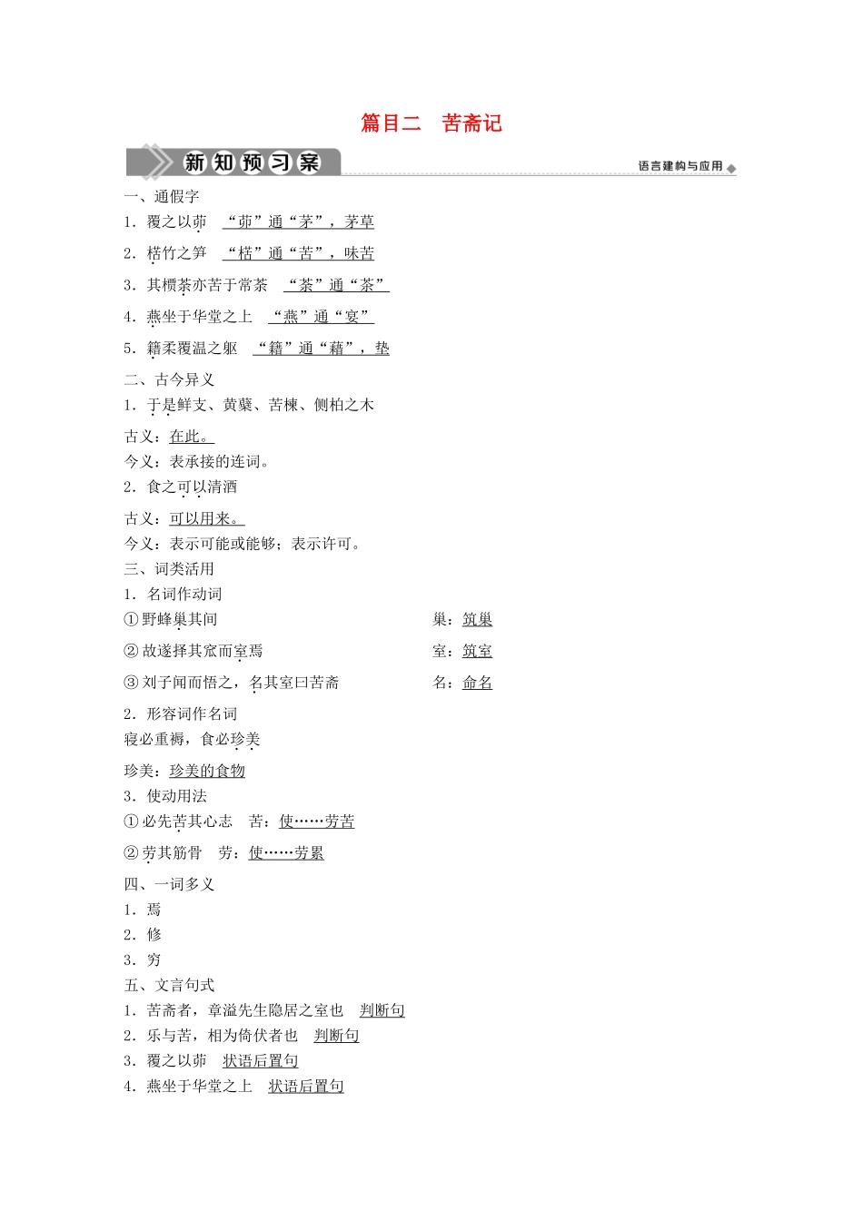 高中语文 第六单元 文无定格 贵在鲜活 6 推荐作品 篇目二 苦斋记学案 新人教版选修《中国古代诗歌散文欣赏》-新人教版高中《中国古代诗歌散文欣赏》语文学案_第1页