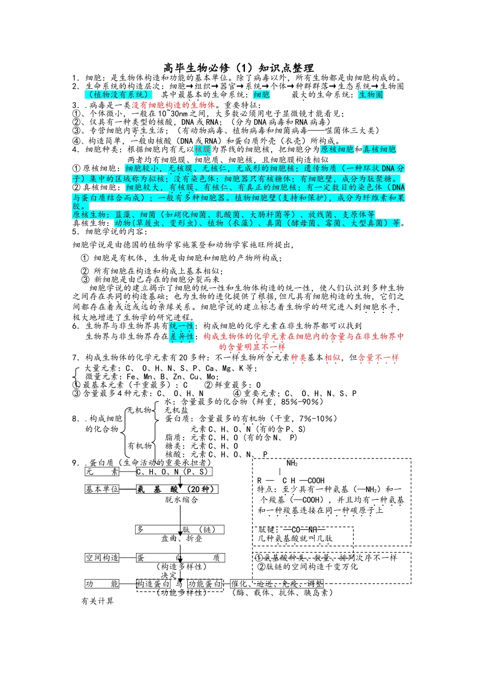 2025年高一生物必修一知识点整理_第1页