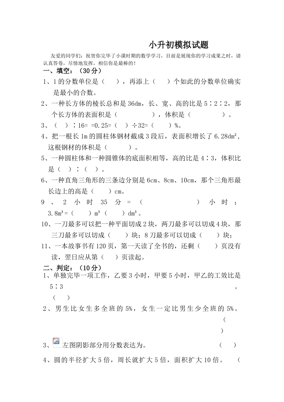 2025年小升初模拟试题_第1页