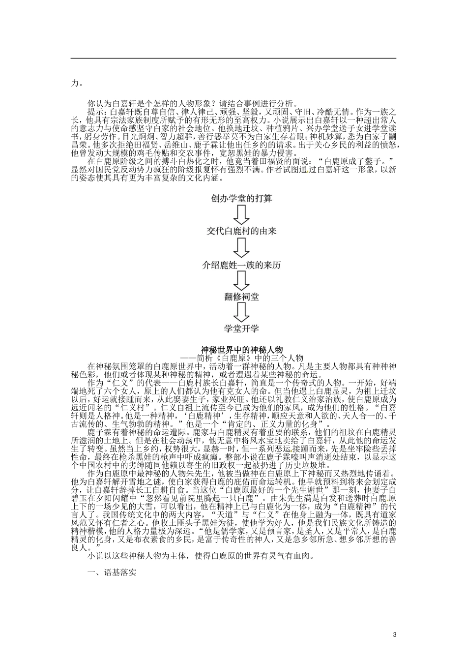 高中语文 第五单元 10家族的记忆《白鹿原》导学案 新人教版选修《中国小说欣赏》-新人教版高二《中国小说欣赏》语文学案_第3页