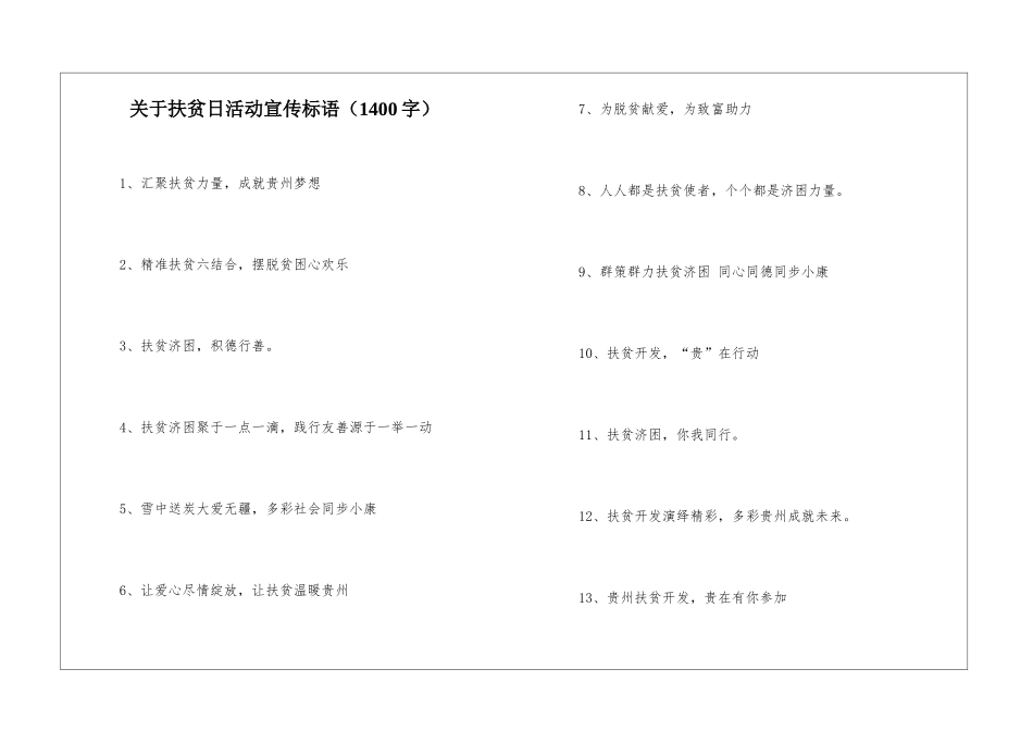关于扶贫日活动宣传标语_第1页