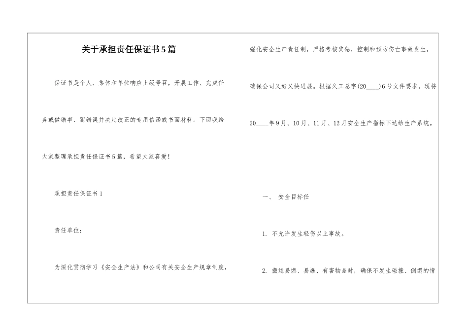 关于承担责任保证书5篇_第1页