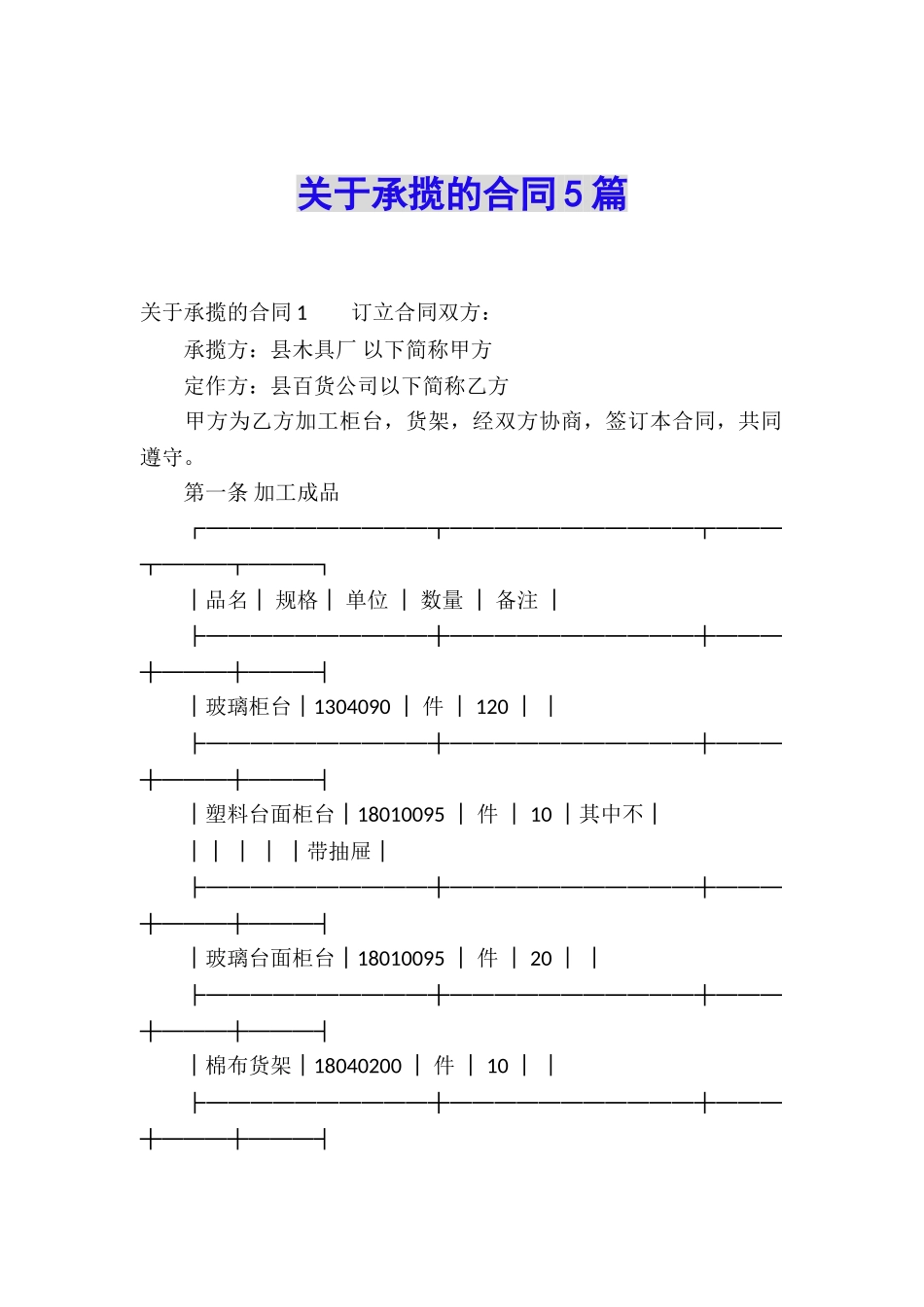 关于承揽的合同5篇_第1页