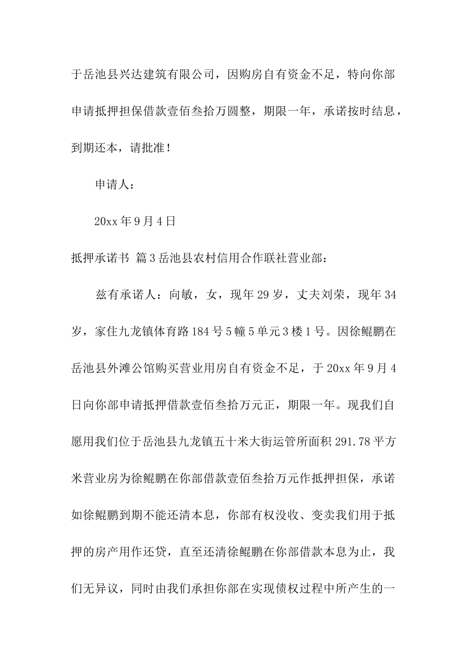 关于抵押承诺书模板合集五篇_第2页