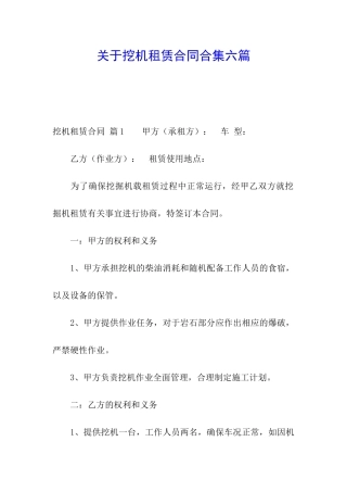 关于挖机租赁合同合集六篇