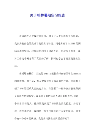 关于柏林暑期实习报告
