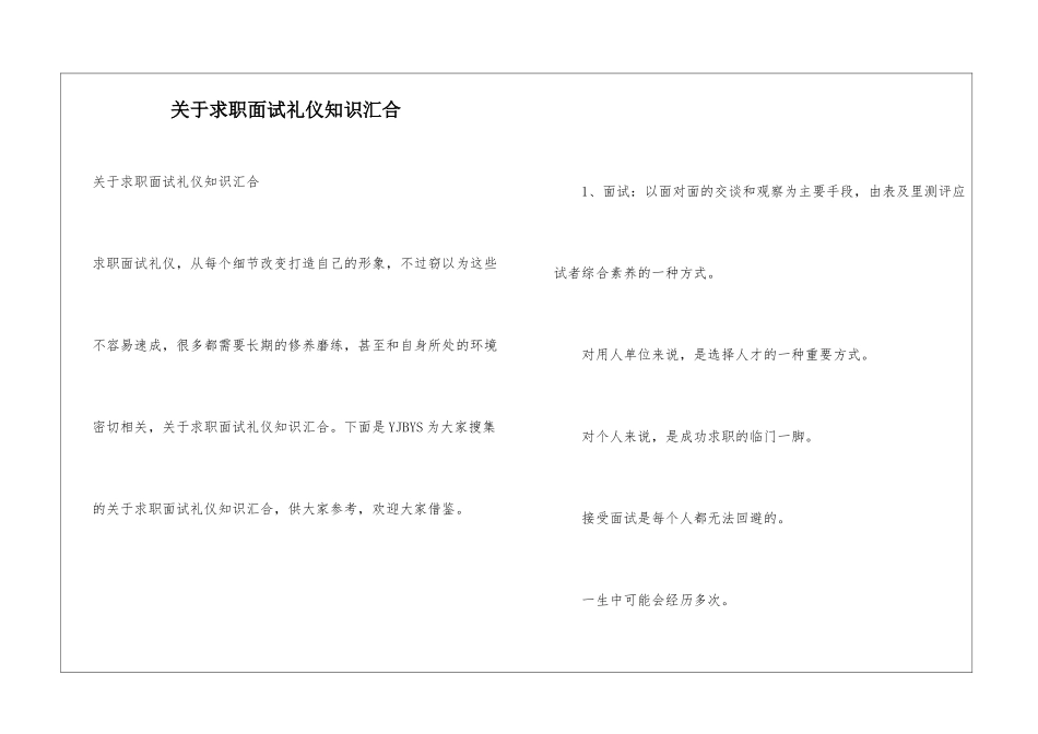 关于求职面试礼仪知识汇集_第1页