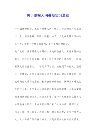 关于爱暖人间暑期实习总结-