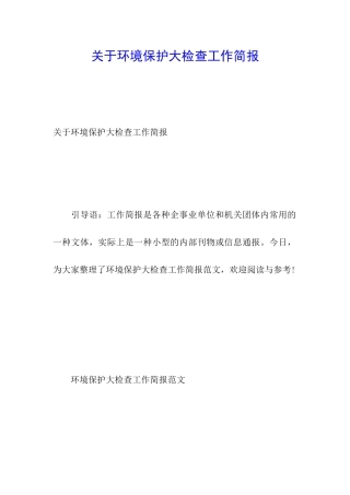 关于环境保护大检查工作简报