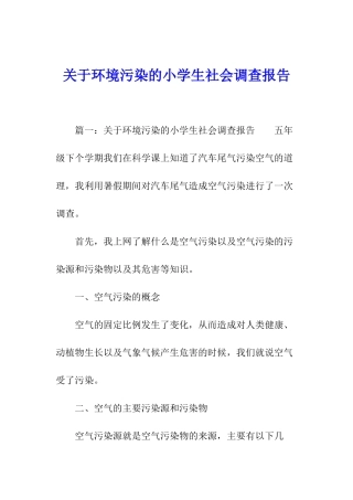 关于环境污染的小学生社会调查报告