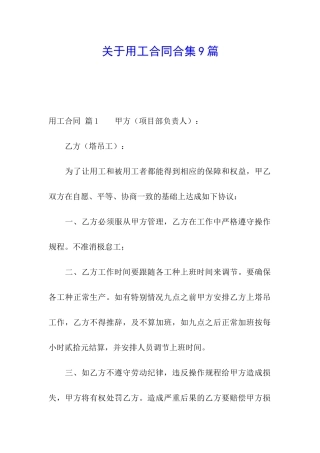 关于用工合同合集9篇