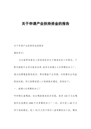 关于申请产业扶持资金的报告