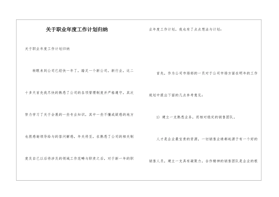 关于职业年度工作计划归纳_第1页